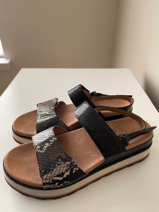 Vionic Shoes - Vionic Black Snake-Print & Tan Platform Sandals